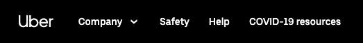 Screenshot from the Uber web site navigation, showing Company as a dropdown menu.